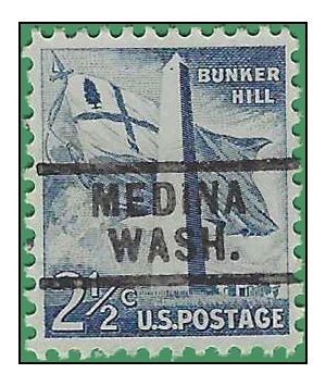 #1034 2.5c Liberty Issue Bunker Hill Monument 1959 Used Precancel Medina Wash.