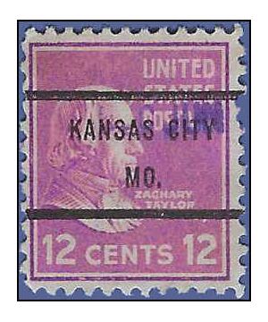 # 817 12c Presidential Issue Zachary Taylor 1938 Used Precancel Kansas City MO.