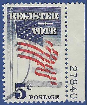 #1249 5c Register to Vote P# 1964 Used