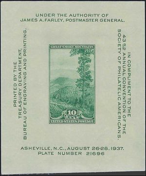 # 797 10c S.P.A. Souvenir Sheet 1937 Mint NH Natural Crease
