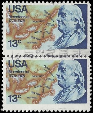 #1690 13c Benjamin Franklin Attached Pair 1976 Used  CDS