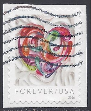 #5036 (49c Forever) Quilled Paper Heart 2016 Used