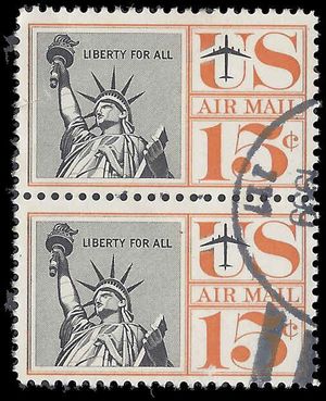 Scott C 58 15c US Airmail Statue of Liberty Pair 1959 Used