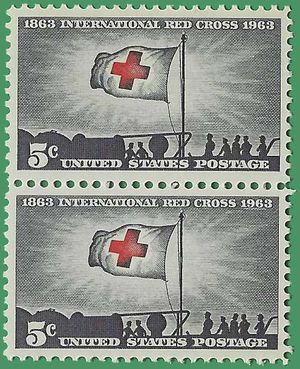 #1239 5c Red Cross Centenary 1963 Mint NH Attached Pair