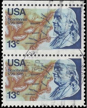 #1690 13c Benjamin Franklin Attached Pair 1976 Used  CDS