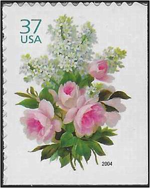 #3836 37c White Lilacs and Pink Roses Booklet Single 2004 Mint NH