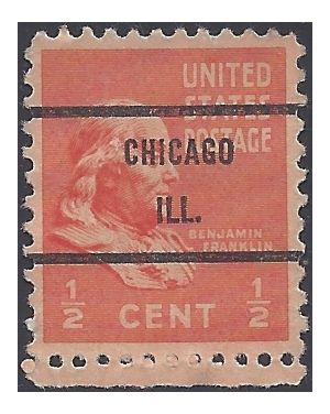 # 803 1/2c Presidential Issue Benjamin Franklin 1938 Used Precancel Chicago ILL.