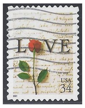 #3497 34c Rose & Love Letter Booklet Single 2001 Used