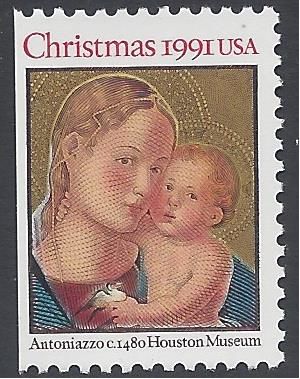 #2578a 29c Madonna and Child Booklet Single 1991 Mint NH