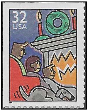 #3113 32c Family at Fireplace 1996 Mint NH