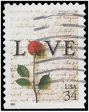 #3497 34c Rose & Love Letter Booklet Single 2001 Used