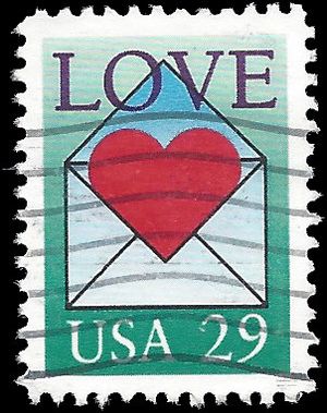 #2618 29c Love Heart in Envelope 1992 Used