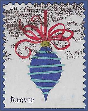 #4573 (44c Forever) Holiday Baubles Blue Booklet Single 2011 Used