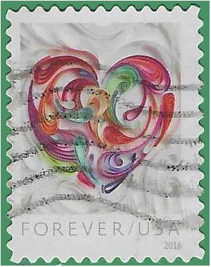 #5036 (49c Forever) Quilled Paper Heart 2016 Used