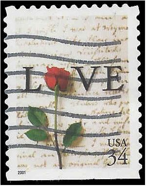 #3497 34c Rose & Love Letter Booklet Single 2001 Used