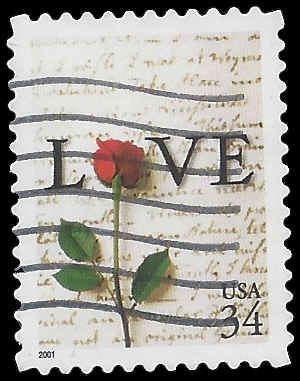 #3497 34c Rose & Love Letter Booklet Single 2001 Used