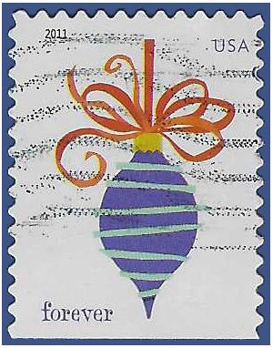 #4577 (44c Forever) Holiday Baubles Blue Booklet Single 2011 Used