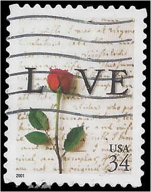 #3497 34c Rose & Love Letter Booklet Single 2001 Used