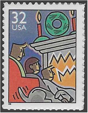 #3113 32c Family at Fireplace 1996 Mint NH