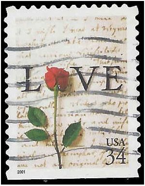 #3497 34c Rose & Love Letter Booklet Single 2001 Used