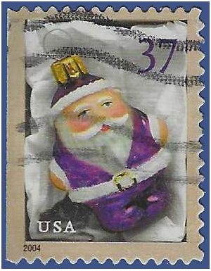 #3883 37c Christmas Santa Ornaments Purple Santa 2004 Used