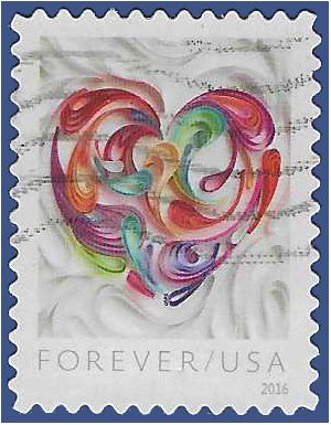 #5036 (49c Forever) Quilled Paper Heart 2016 Used