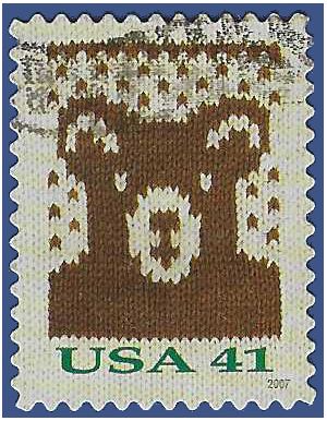 #4210 41c Holiday Knits Knit Bear Booklet Single 2007 Used