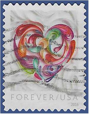 #5036 (49c Forever) Quilled Paper Heart 2016 Used