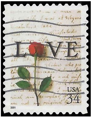 #3497 34c Rose & Love Letter Booklet Single 2001 Used