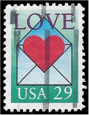 #2618 29c Love Heart in Envelope 1992 Used