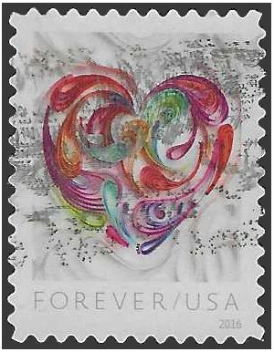 #5036 (49c Forever) Quilled Paper Heart 2016 Used