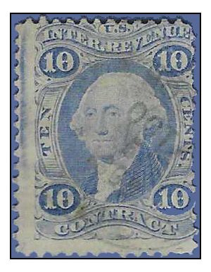 Scott R 34c 10c US Internal Revenue - Contract 1862-1871 Used