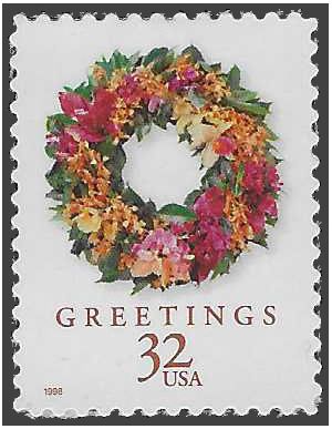 #3252 32c Christmas Tropical Wreath 1998 Mint NH