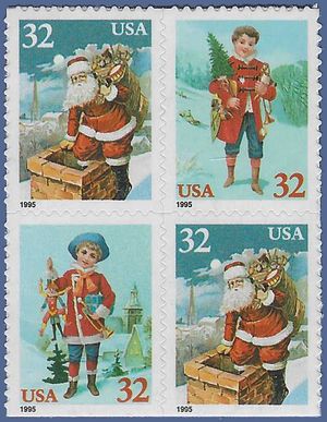 #3008-3011 32c Santa and Children Block/4 1995 Mint NH