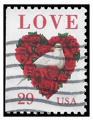 #2814 29c Love Issue Heart & Dove Booklet Single 1994 Used