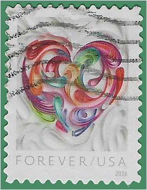 #5036 (49c Forever) Quilled Paper Heart 2016 Used