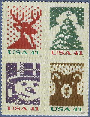 #4207-4210 41c Holiday Knits Block of 4 2007 Mint NH