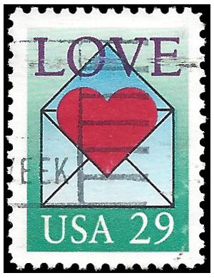 #2618 29c Love Heart in Envelope 1992 Used
