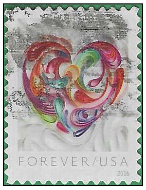#5036 (49c Forever) Quilled Paper Heart 2016 Used