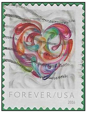 #5036 (49c Forever) Quilled Paper Heart 2016 Used