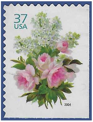 #3836 37c White Lilacs and Pink Roses Booklet Single 2004 Used