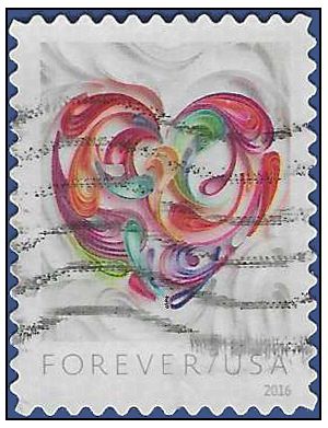#5036 (49c Forever) Quilled Paper Heart 2016 Used