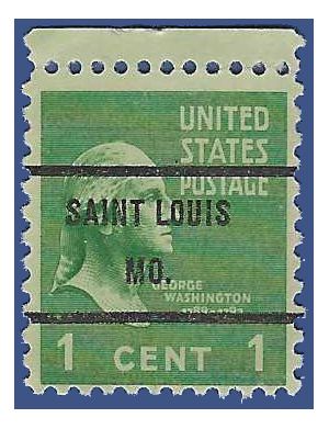 # 804 1c Presidential Issue George Washington 1938 Used SAINT LOUIS MO. Precancel