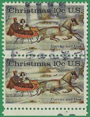 #1551 10c Christmas Currier and Ives 1974 Used Attached Pair