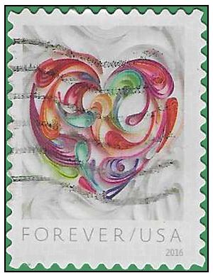 #5036 (49c Forever) Quilled Paper Heart 2016 Used