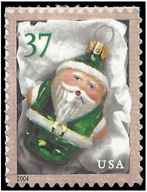 #3884 37c Christmas Santa Ornaments Green Santa 2004 Mint NH