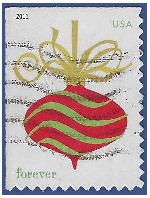 #4571 (44c Forever) Holiday Baubles Red with Wavy Lines 2011 Used