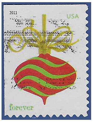 #4575 (44c Forever) Holiday Baubles Red Booklet Single 2011 Used