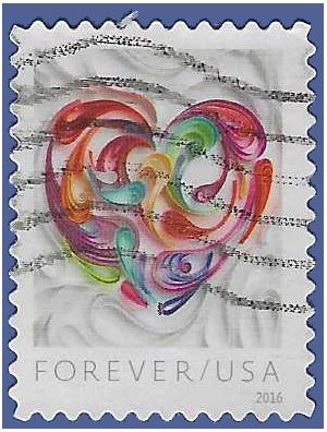 #5036 (49c Forever) Quilled Paper Heart 2016 Used