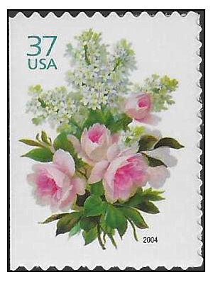 #3836 37c White Lilacs and Pink Roses Booklet Single 2004 Mint NH